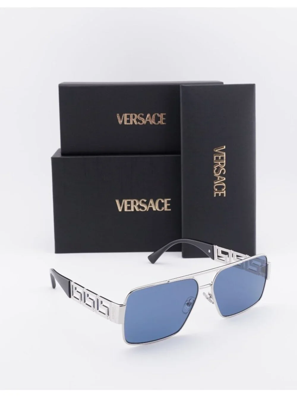 Versace VE2290 100180 Rectangle Sunglasses - Silver / Blue